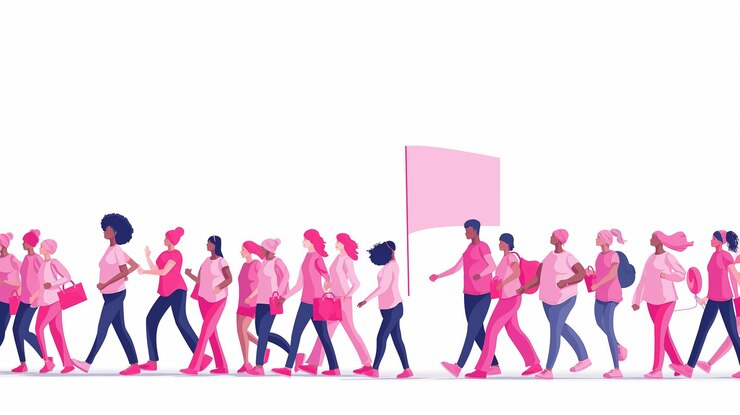 PSD a drawing of people with pink hats and pink hats