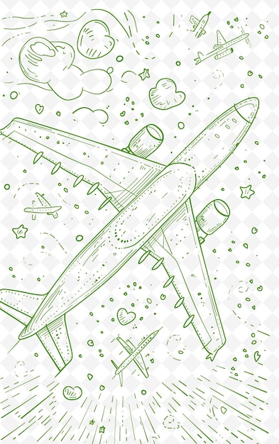 PSD un disegno di un aereo con uno sfondo verde con un punto verde in basso