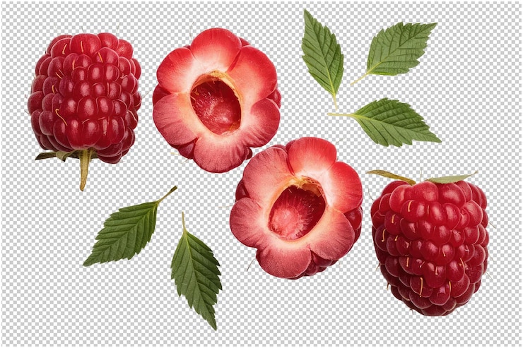 PSD a drawing of raspberries and leaves on a checkered background
