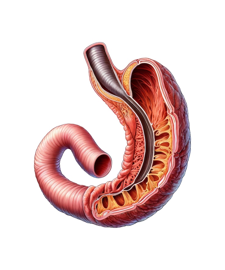 PSD a drawing of a red inside esophagus