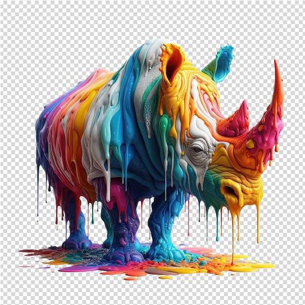 PSD a drawing of a rhino with a colorful mane and tail