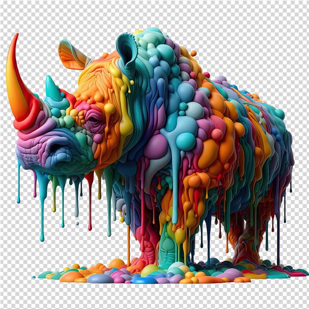 A drawing of a rhino with a rainbow colored background