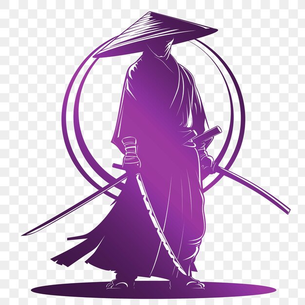 PSD a drawing of a samurai with a purple background and a purple and purple logo