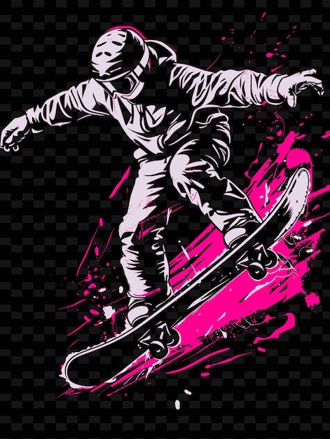 PSD a drawing of a snowboarder with a pink background and a black background with a pink and white image of a snowboarder