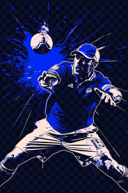 PSD a drawing of a soccer player with a ball and the words  soccer  on it