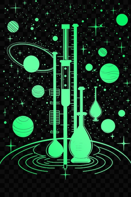 PSD a drawing of a space ship with a green background with a space needle and the words  test  on it