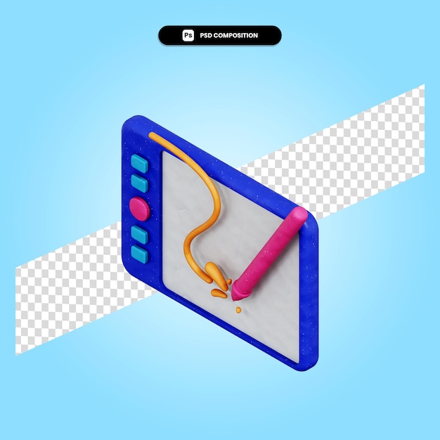 Drawing tablet 3d render illustration isolated