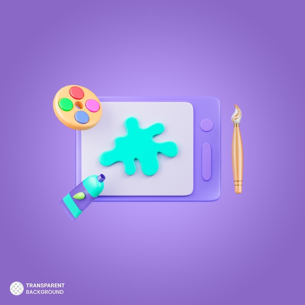 Drawing tablet and brush tools icon 3d render illustration