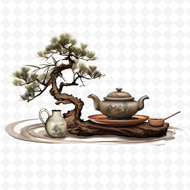 PSD a drawing of a teapot and a pot with a pot with a plant on it