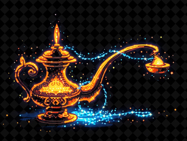 A drawing of a teapot with a blue light on it