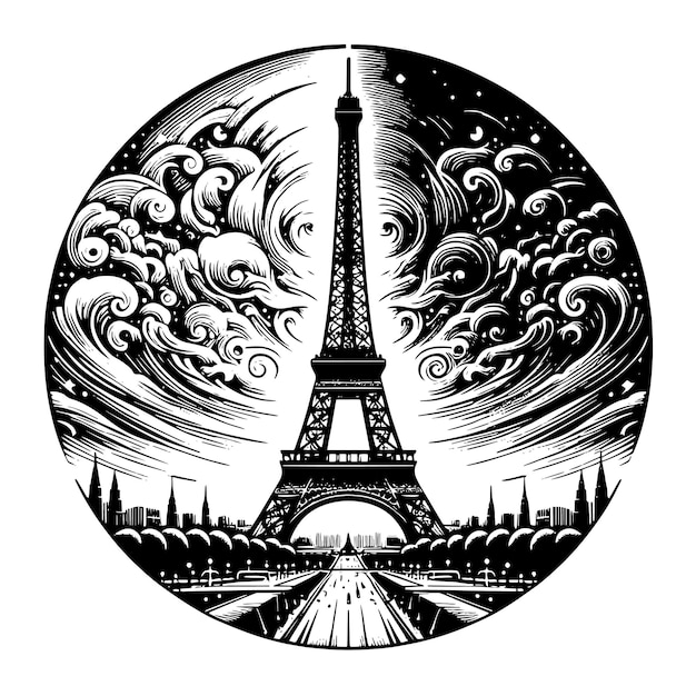 PSD a drawing of a tower with the words paris on it