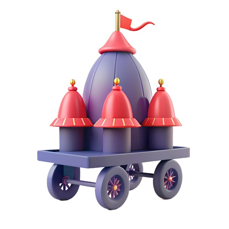 PSD a drawing of a toy train with a red roof and a red bell on the top