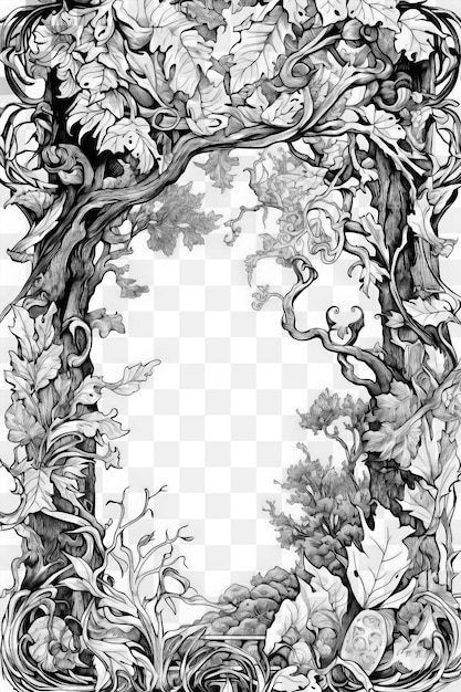 PSD drawing of tree and leaves on transparent background book illustration