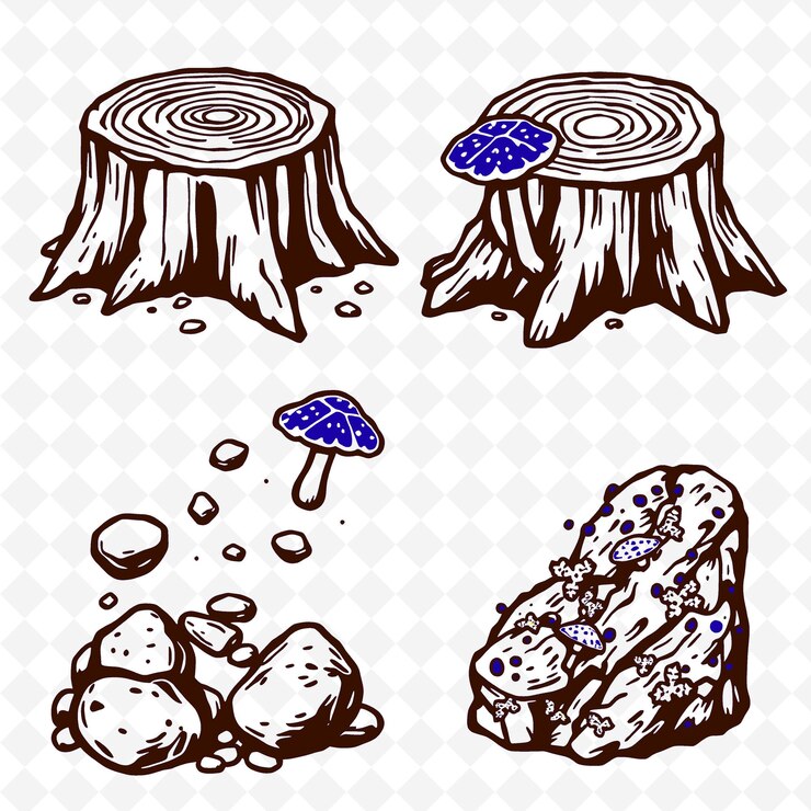 PSD a drawing of a tree with a blue frog on it