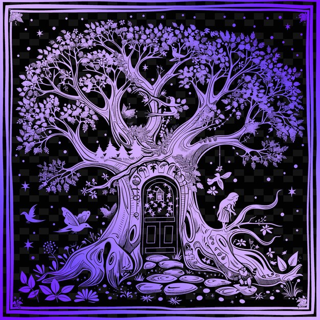 PSD a drawing of a tree with a door and a door that says quot the tree quot