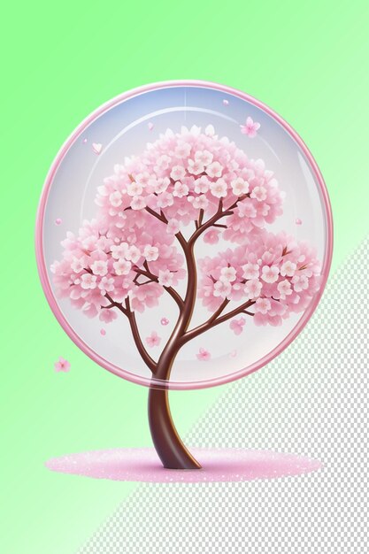 A drawing of a tree with a pink flower in it