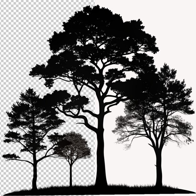 Un disegno di alberi con uno sfondo bianco e nero