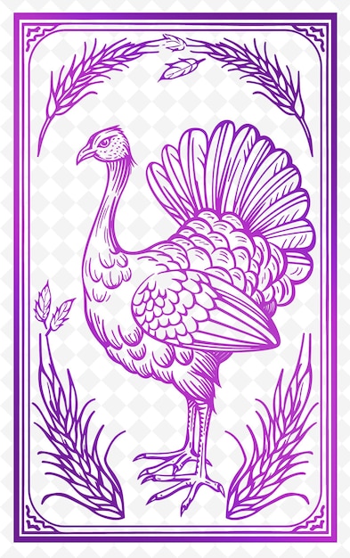 a drawing of a turkey with a purple background with a purple frame