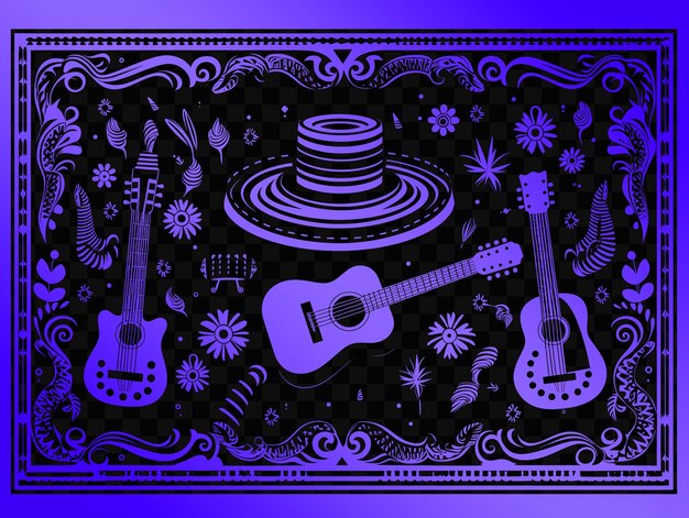 PSD a drawing of two guitars and a guitar on a black background