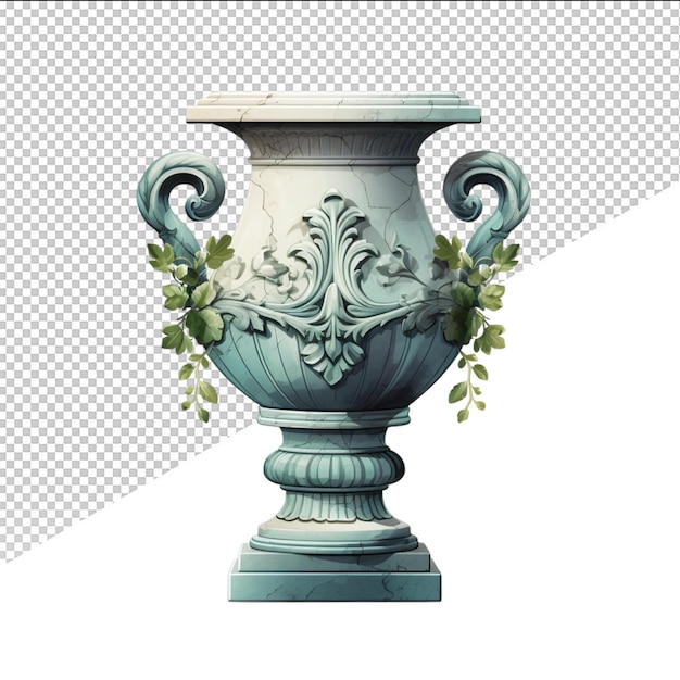 A drawing of a vase with a plant on it