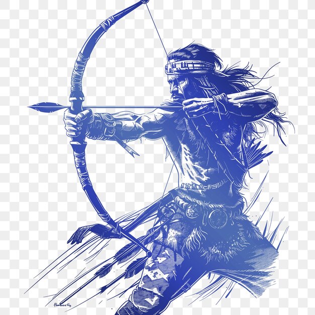 PSD a drawing of a warrior with a bow and arrow