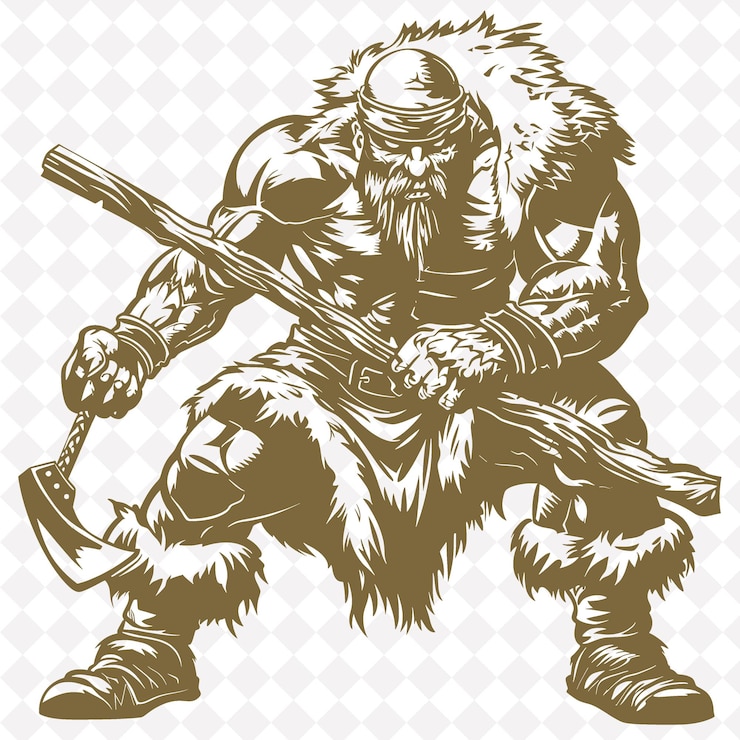 PSD a drawing of a warrior with a hammer and a sword