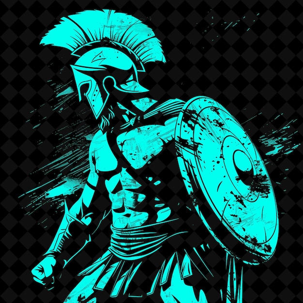 PSD a drawing of a warrior with a shield and a shield with a helmet on it