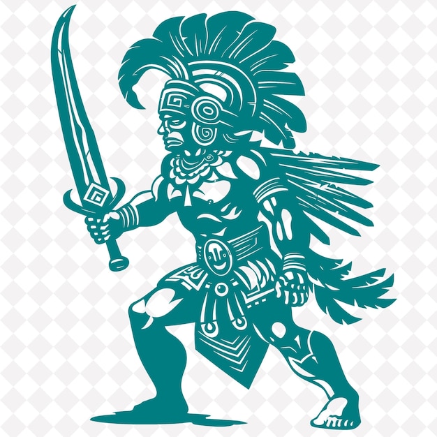 A drawing of a warrior with a sword and shield on it