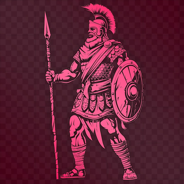 Un disegno di un guerriero con una spada e uno scudo