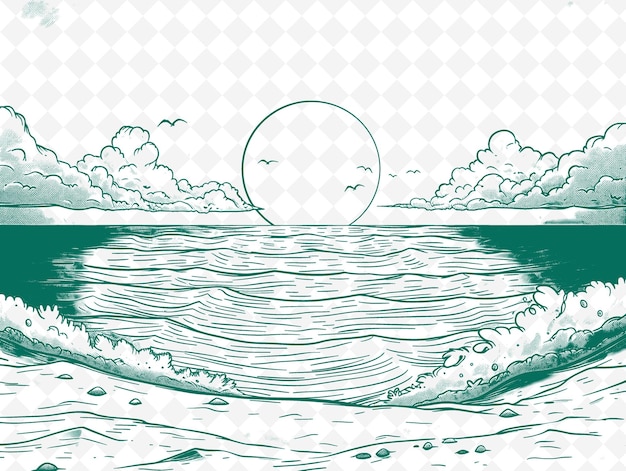 PSD a drawing of a wave that has the sun on it