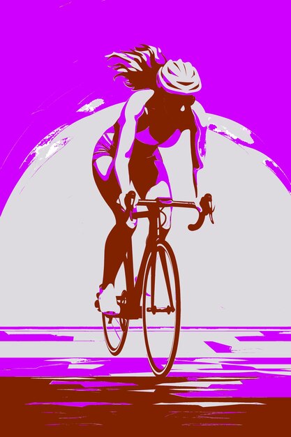 PSD a drawing of a woman riding a bike with a pink background