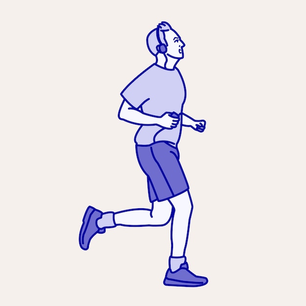 PSD a drawing of a woman running in a blue shirt with a white logo on it