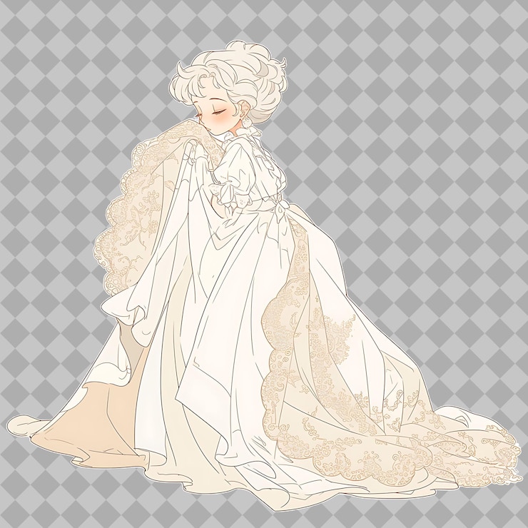 PSD 白いドレスを着て羽根をつけた女性の絵