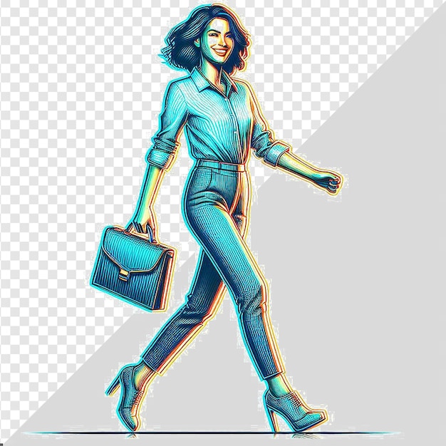 PSD a drawing of a woman with a bag and a bag