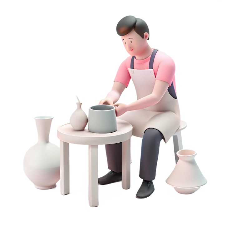 PSD a drawing of a woman working on a pottery table