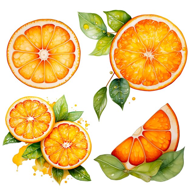 PSD drawn halves of juicy oranges