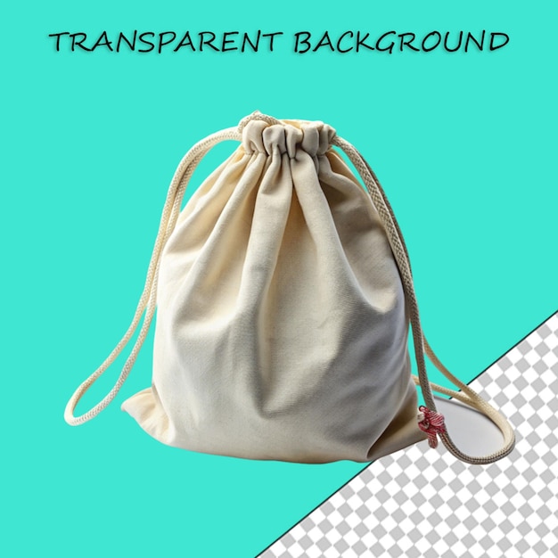 PSD drawstring bag packaging isolated on transparent background