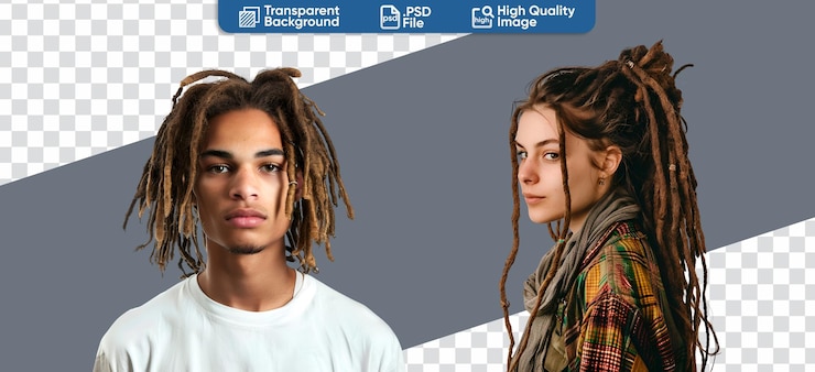 PSD dreadlock hair set closeup portrait of hipster man and woman
