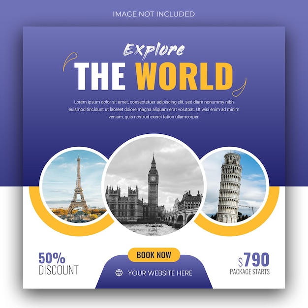 Dream holiday social media post template for travel agency