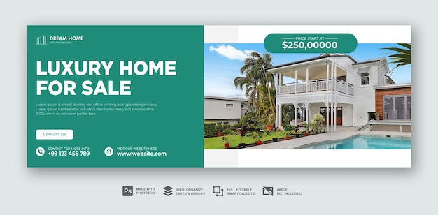Casa dei sogni in vendita modello di copertina facebook immobiliare