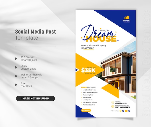 Dream house for sale and real estate social media post instagram story and facebook banner template