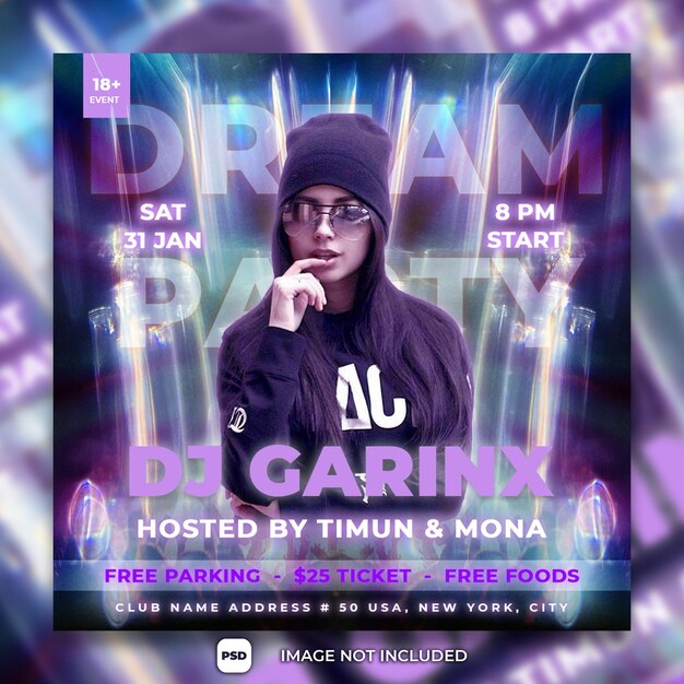 Dream party poster dj party social media post