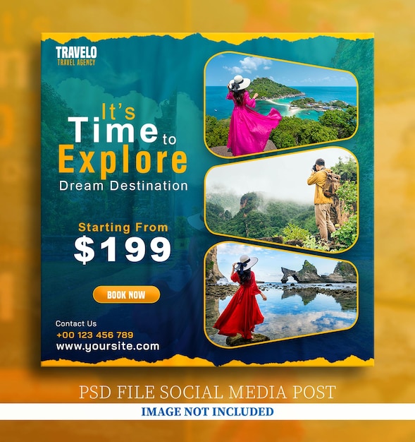 PSD dream vacation tour and travel adventure social media instagram and facebook post design template