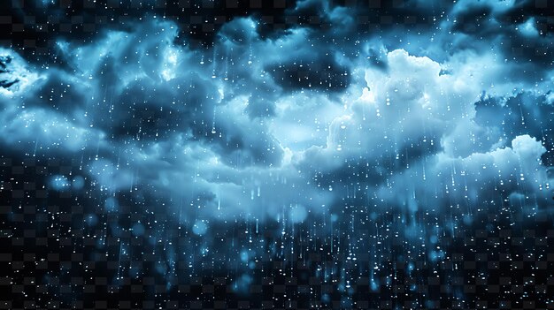 PSD dreamy glowing cloud rain with fluffy clouds and white blue png neon light effect y2k collection