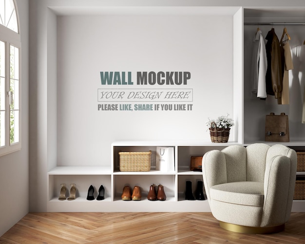 Dressing room decorated with modern style wall mockup