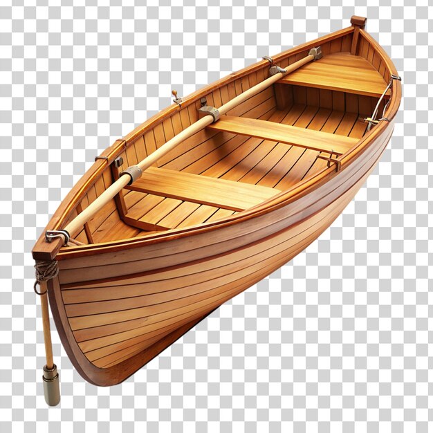 PSD drewniana łódź wiosłowa izolowana na przezroczystym tle