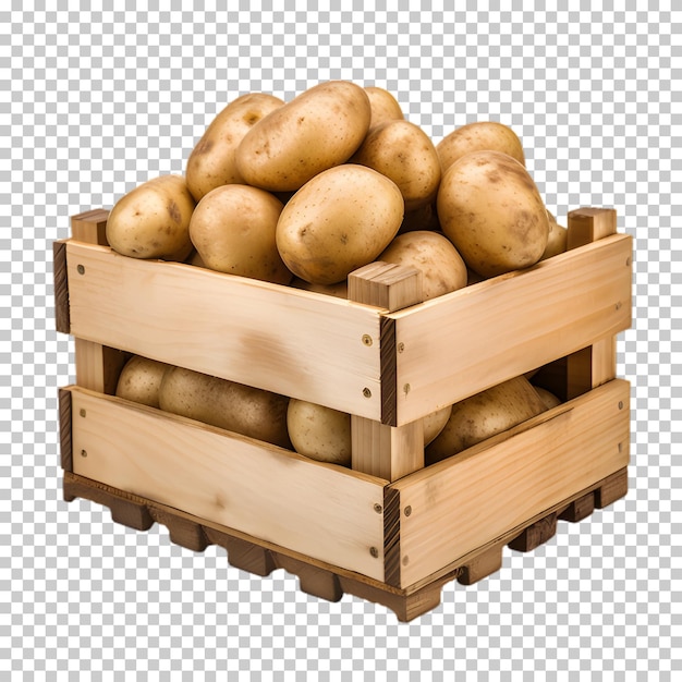 PSD drewniane pudełko z ziemniakami izolowanymi na przezroczystym tle