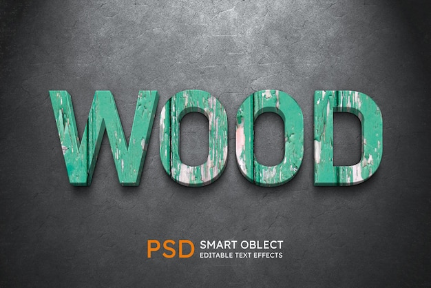 Drewniany 3D tekst edytowalny Mockup drewnianego logo PSD