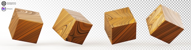 drewniany blok sześcienny w różnych kątach zestaw ikon renderowania 3D naturalne kwadratowe pudełka z drewnianą teksturą puste kości gry lub edukacja elementy projektowania zabawek sześciennych izolowane na białym tle