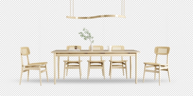 PSD drewniany stół i krzesła w renderowaniu 3d